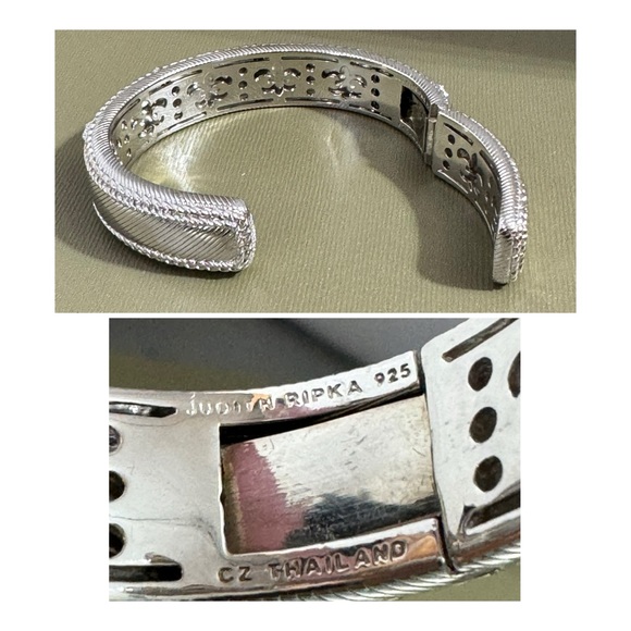 Judith Ripka 925 Sterling Silver Mother of Pearl Hinged Cuff Bangle Bracelet - Picture 8 of 9